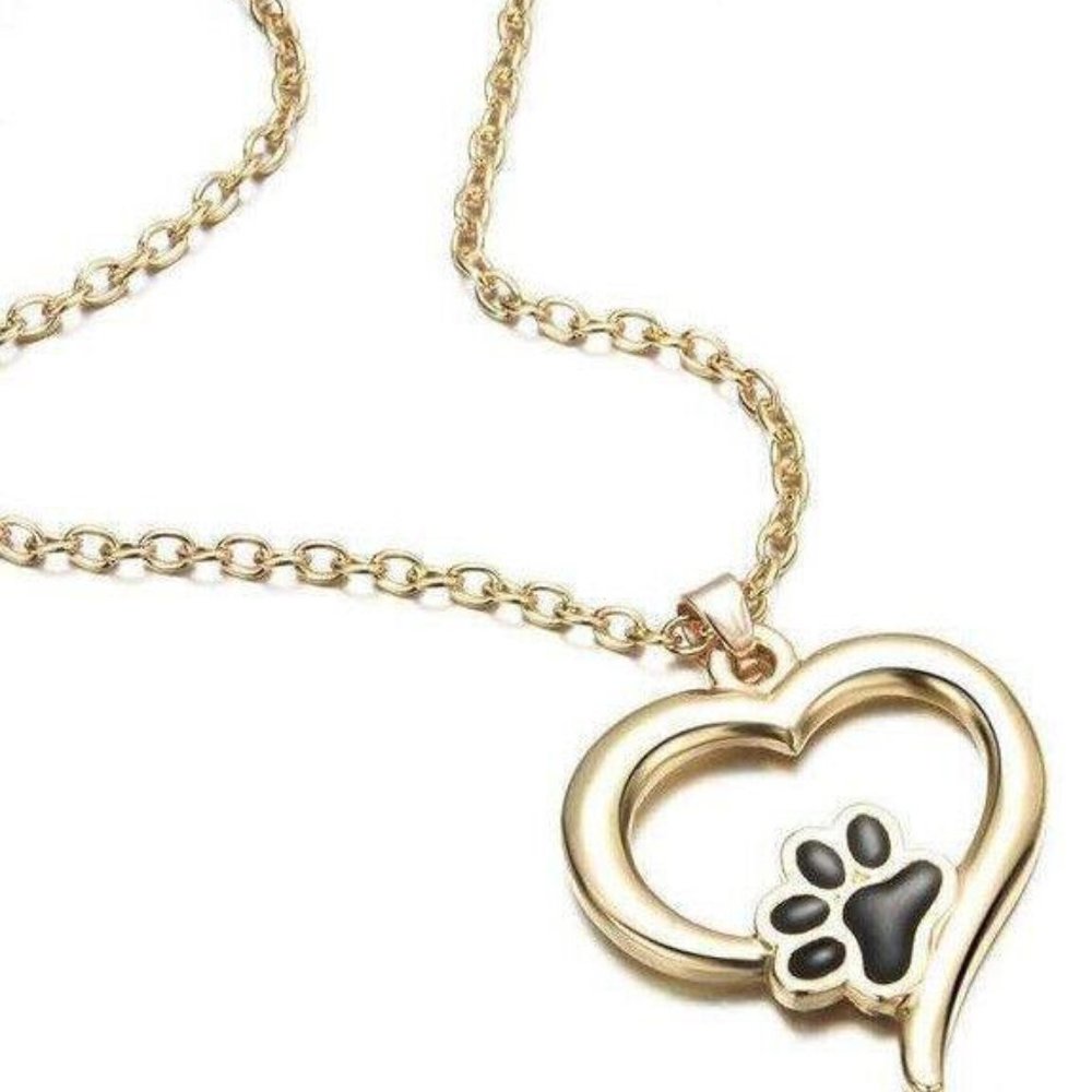 Dog Cat Gold Heart Paw Print Necklace Pendant FREE & FAST US SHIPPING NEW